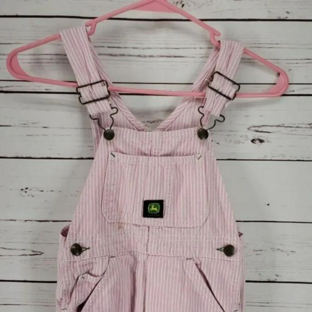 John Deere Girls Vintage Y2K Pink  White Striped Overalls Pants Size‎ 5